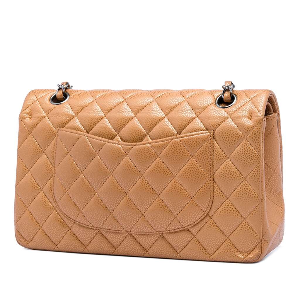 Chanel Medium Classic Metallic Caviar Double Flap Brown Leather Very good - Back View
