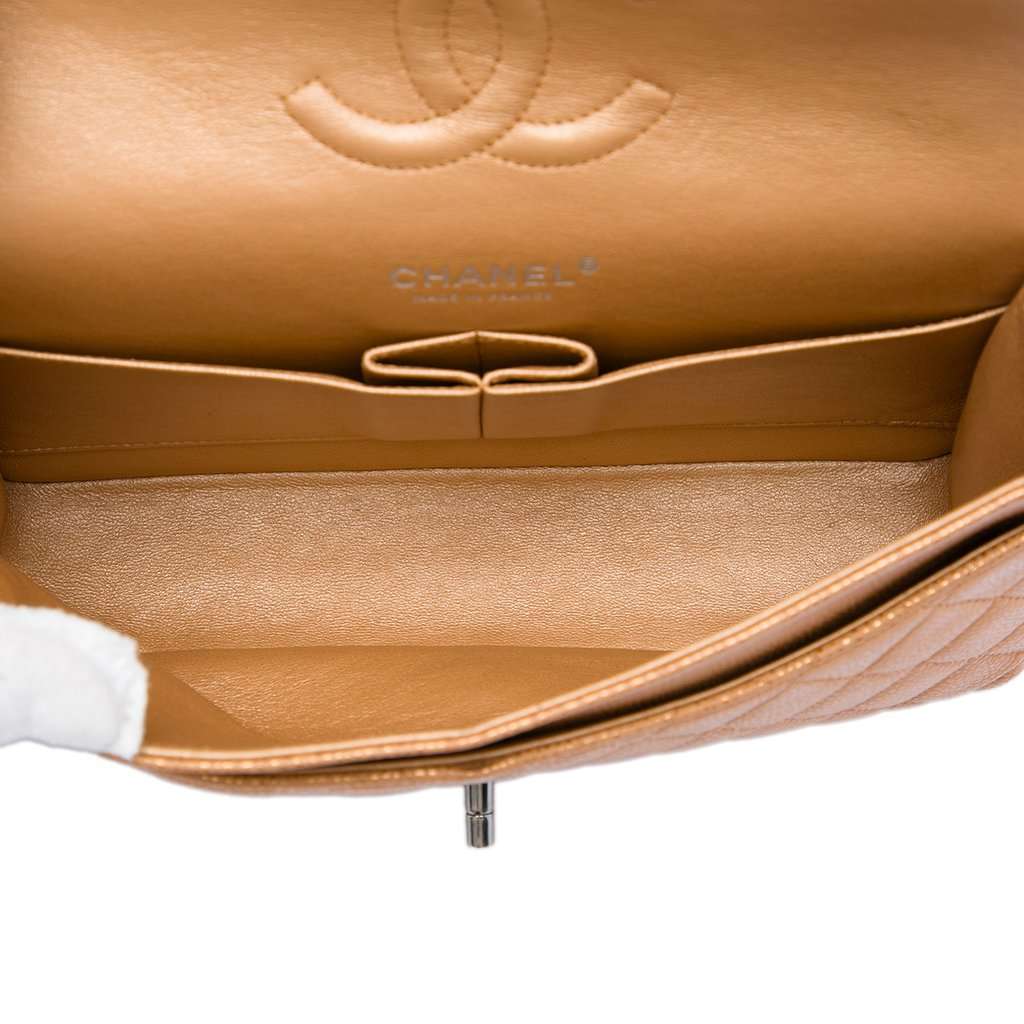 Chanel Medium Classic Metallic Caviar Double Flap Brown Leather Very good - Model View