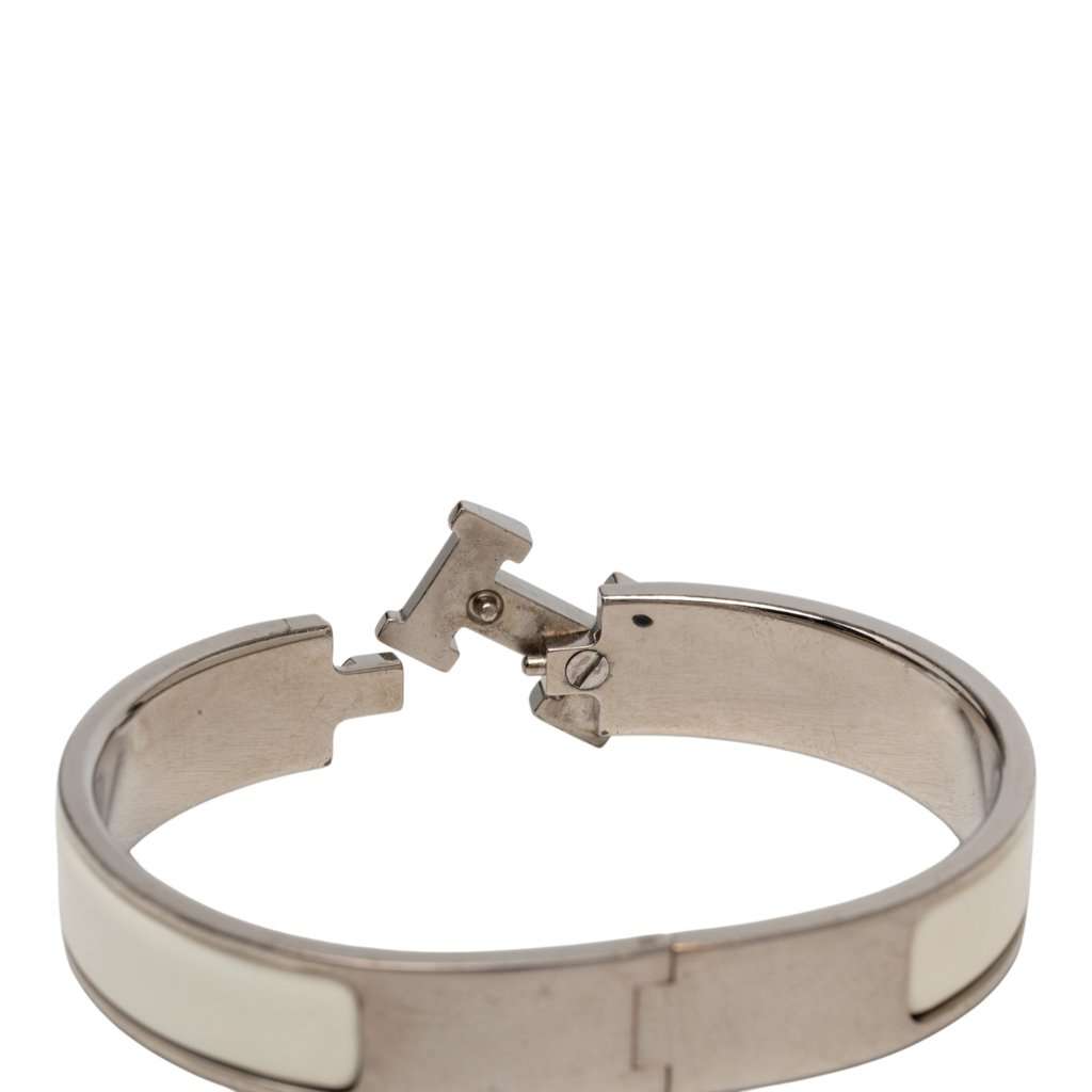 Hermès Narrow Enamel Clic H Bracelet PM White Very good - Box View