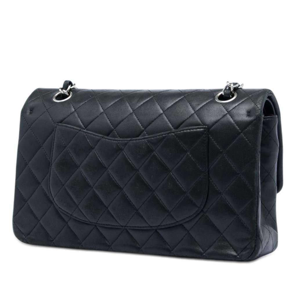 Chanel Medium Classic Lambskin Double Flap Black Leather Very good - Back View