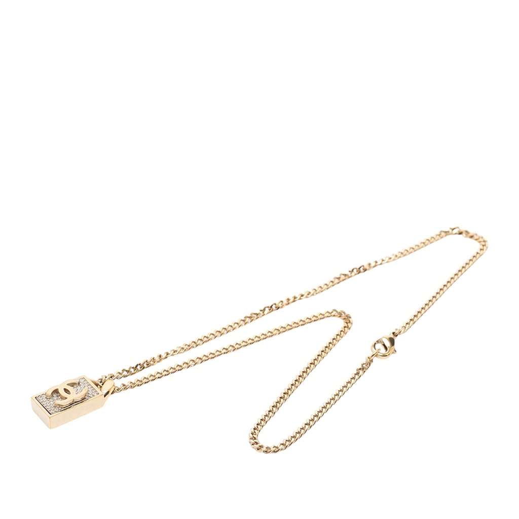 Chanel CC Gold Plated Strass Necklace Pendant Gold Metal Very good condition - Front View
