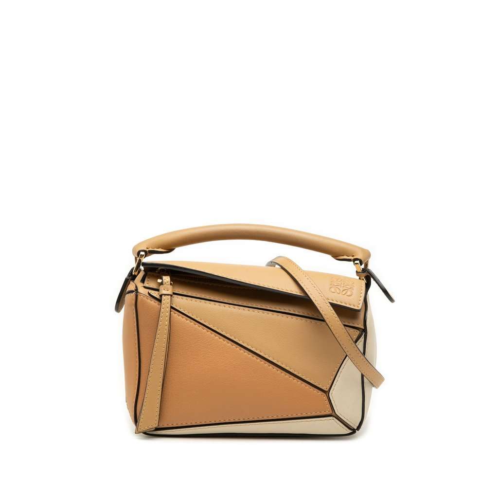 LOEWE Mini Bicolor Calfskin Puzzle Satchel Beige Leather Very good - Front View