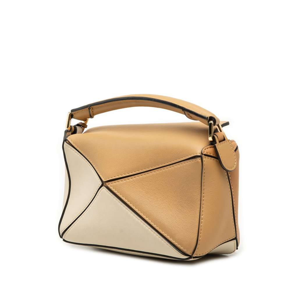 LOEWE Mini Bicolor Calfskin Puzzle Satchel Beige Leather Very good - Back View