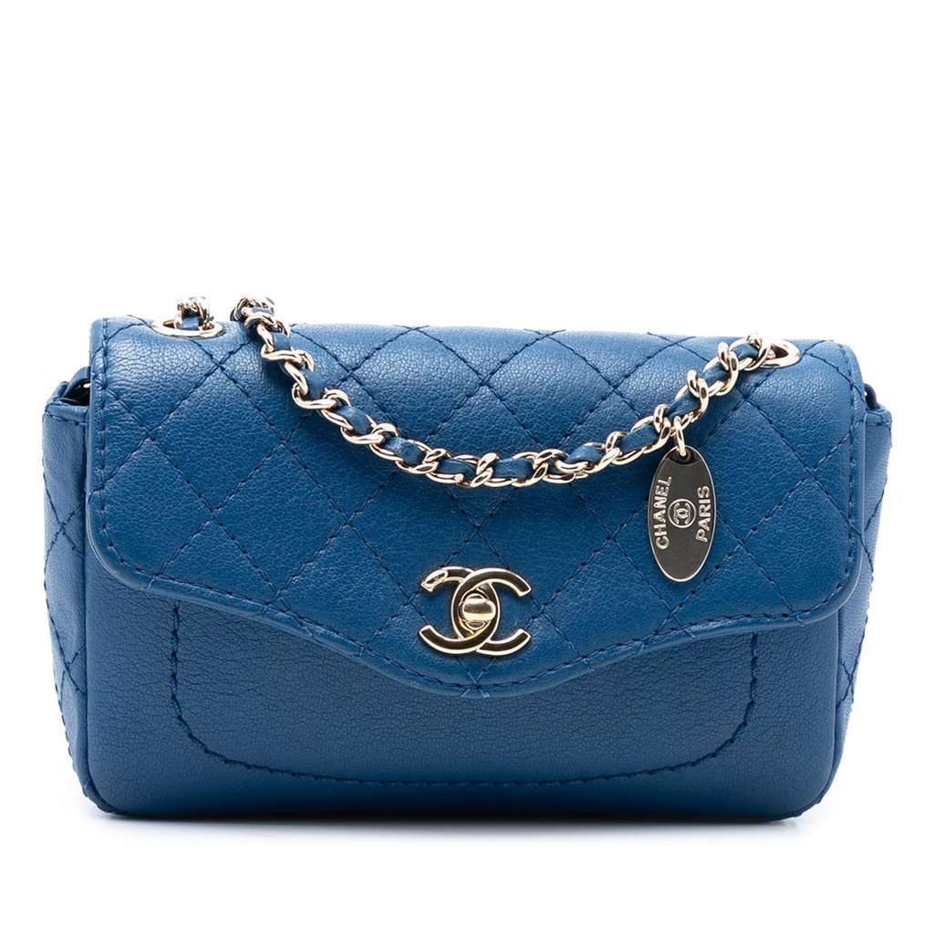 Chanel Mini Quilted Goatskin Coco Curve Flap Blue Leather Never worn, with tag - Front View