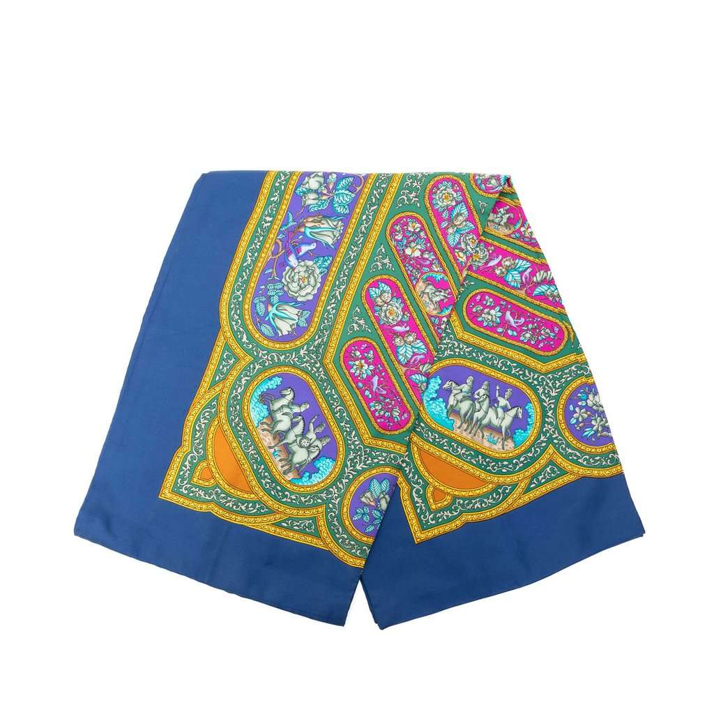 Hermès Qalamdan Silk Scarf Blue Very good - Front View