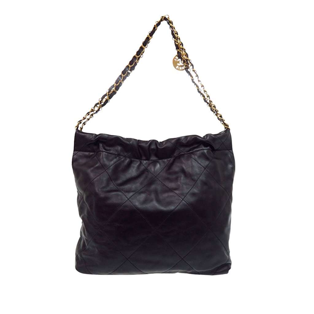 Chanel Small Quilted Shiny Calfskin 22 Handbag Black Leather Very good - Back View