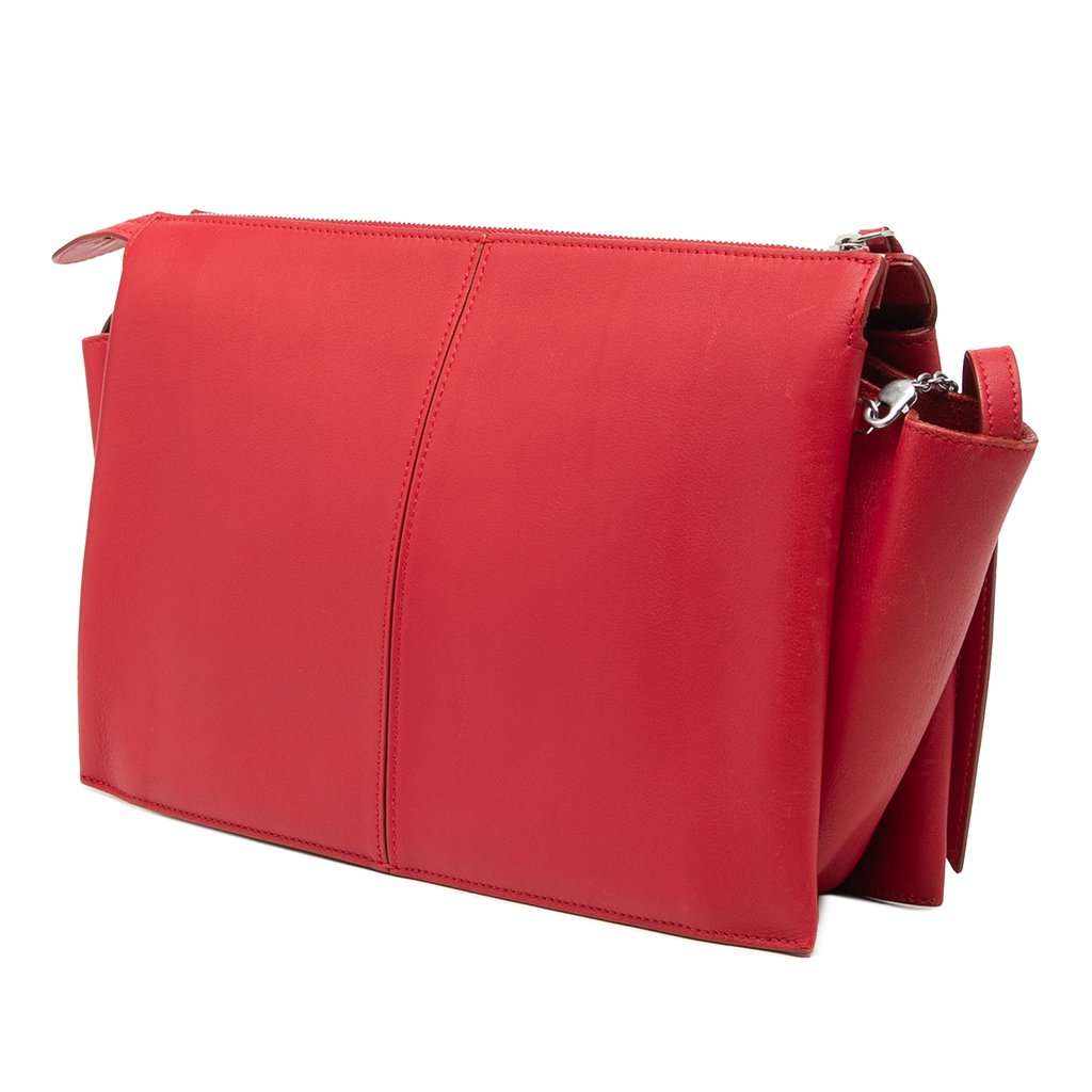 Celine Trifold Leather Clutch On Chain Red Leather Very good condition - Back View