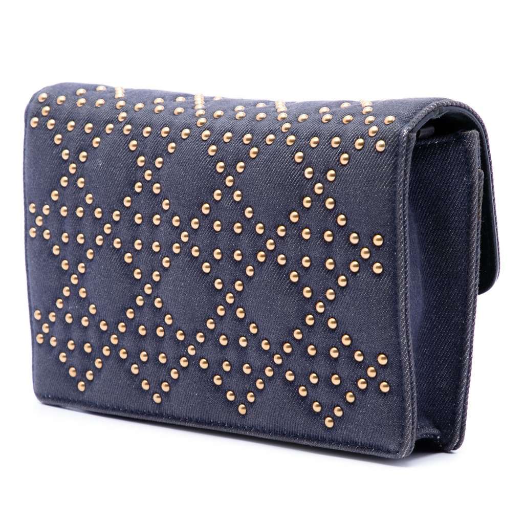 Dior Denim Cannage Studded DiorAddict Wallet on Chain Blue Very good condition - Back View