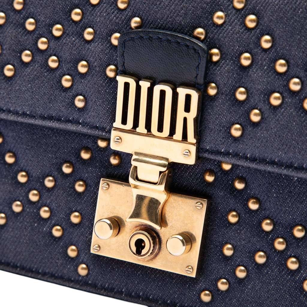 Dior Denim Cannage Studded DiorAddict Wallet on Chain Blue Very good condition - Box View