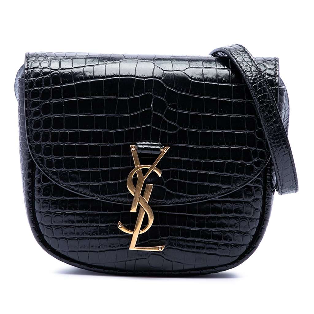 Saint Laurent Small Croc Embossed Monogram Kaia Crossbody Black Leather Very good condition - Front View