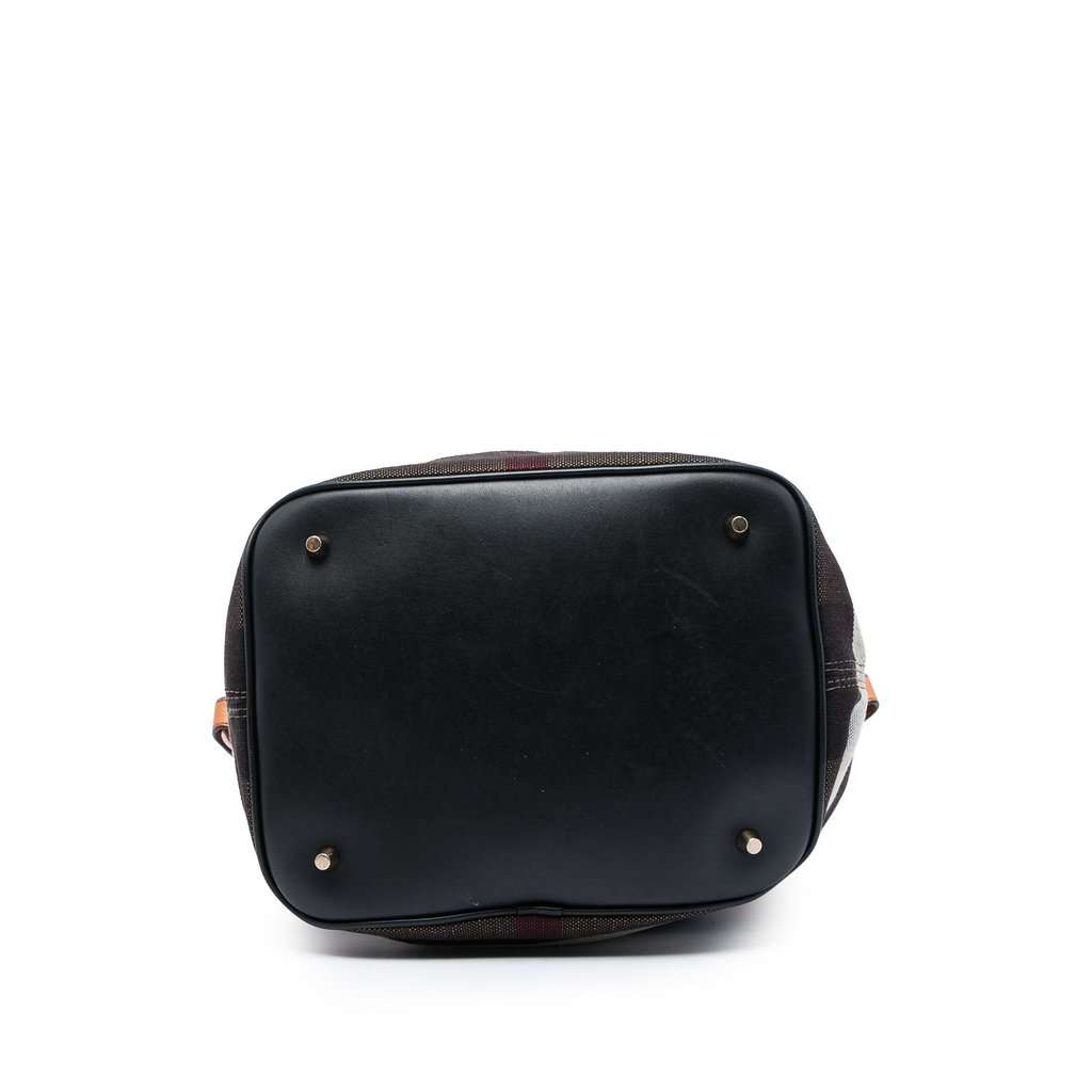 Burberry Medium Mega Check Canvas and Grained Calfskin Ashby Tassel Bucket Bag Brown Very good - Inside View