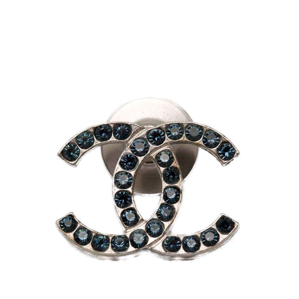 Chanel CC Brass and Strass Pin Brooch Silver Metal Very good - Front View