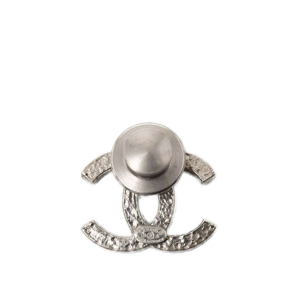 Chanel CC Brass and Strass Pin Brooch Silver Metal Very good - Back View