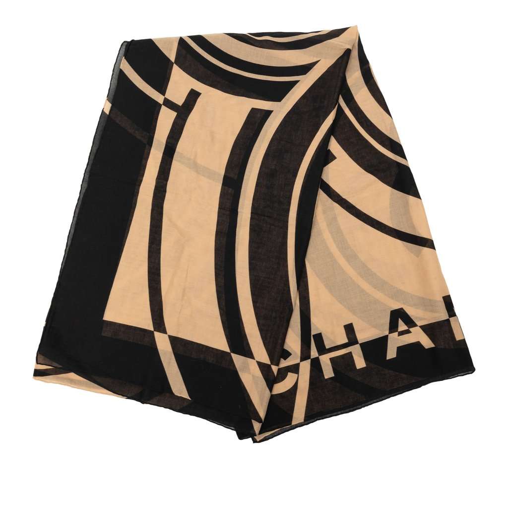 Chanel CC Cotton Geometric Print Shawl Beige Very good condition - Front View