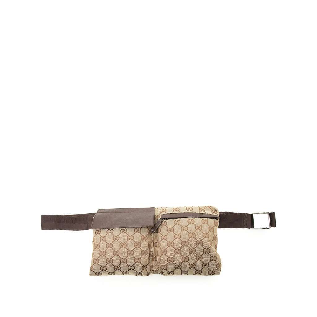 Gucci GG Canvas Double Pocket Belt Bag Beige Very good condition - Front View