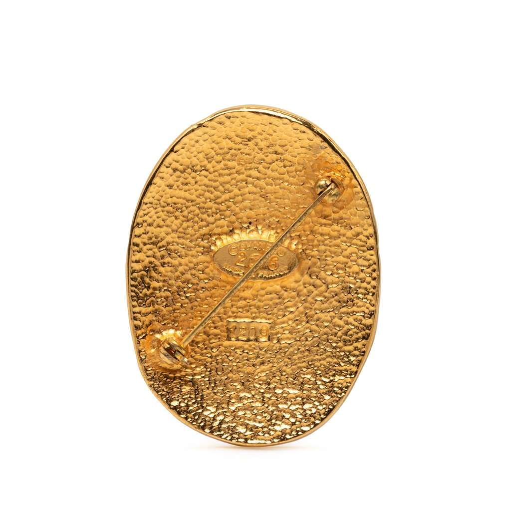 Chanel CC Gold Plated Crown Oval Brooch Gold Metal Very good condition - Back View