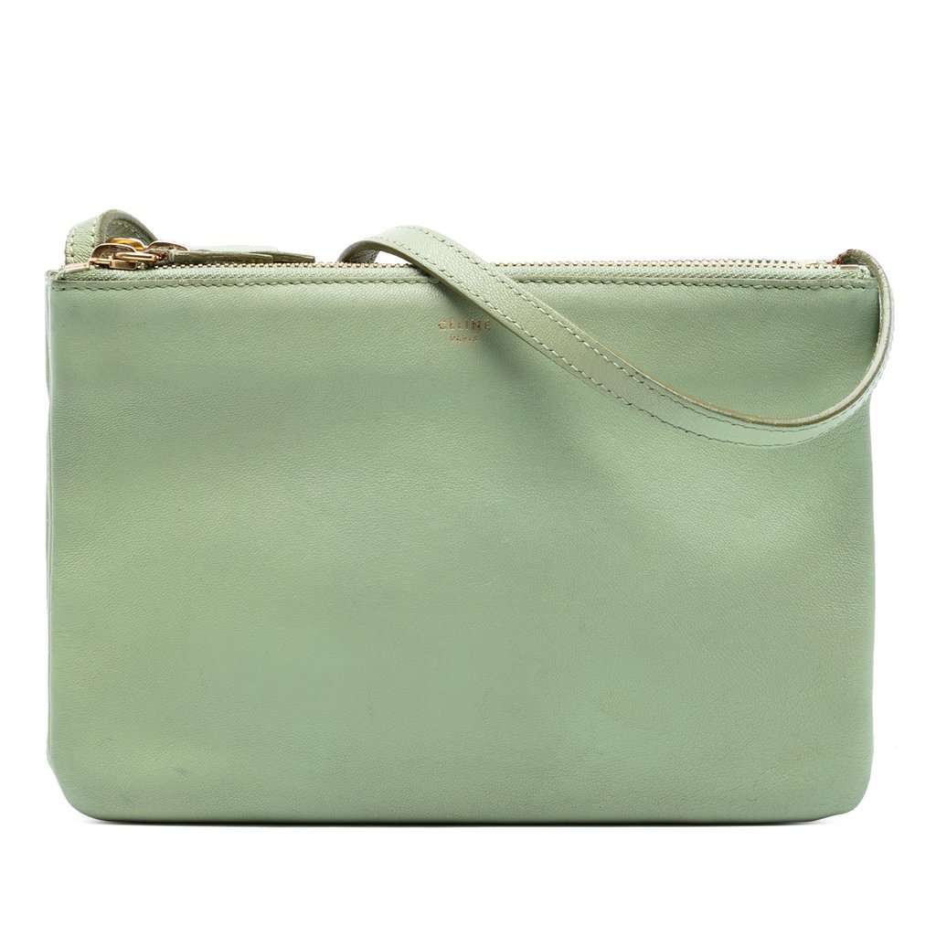 Celine Small Lambskin Trio Crossbody Green Leather Very good condition - Front View