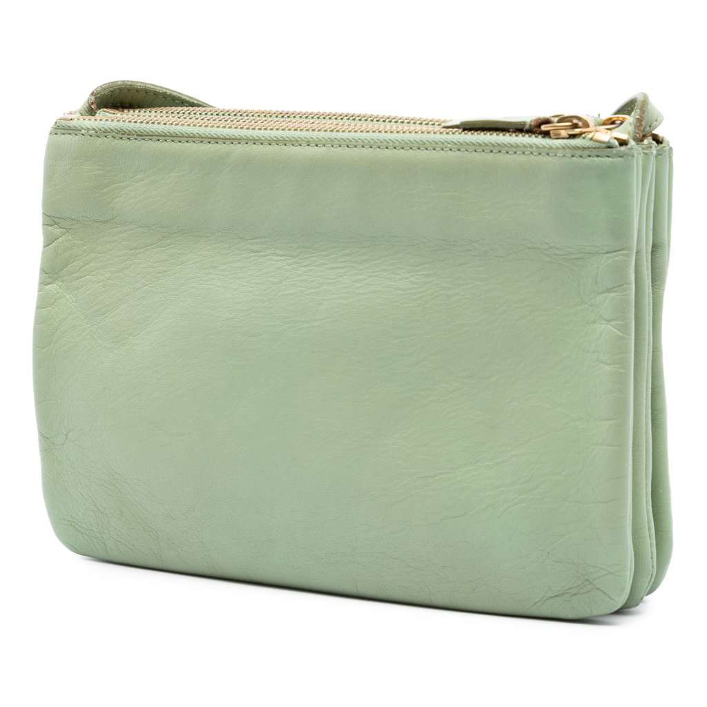 Celine Small Lambskin Trio Crossbody Green Leather Very good condition - Back View