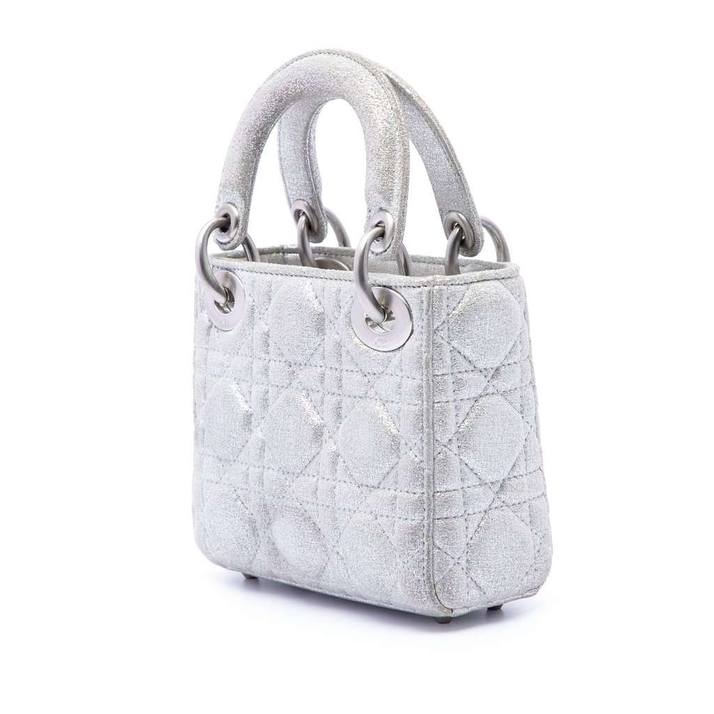 Dior Micro Metallic Calfskin Cannage Lady Dior Silver Leather Very good condition - Back View