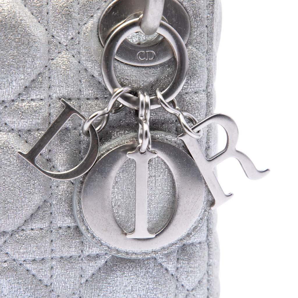 Dior Micro Metallic Calfskin Cannage Lady Dior Silver Leather Very good condition - Box View