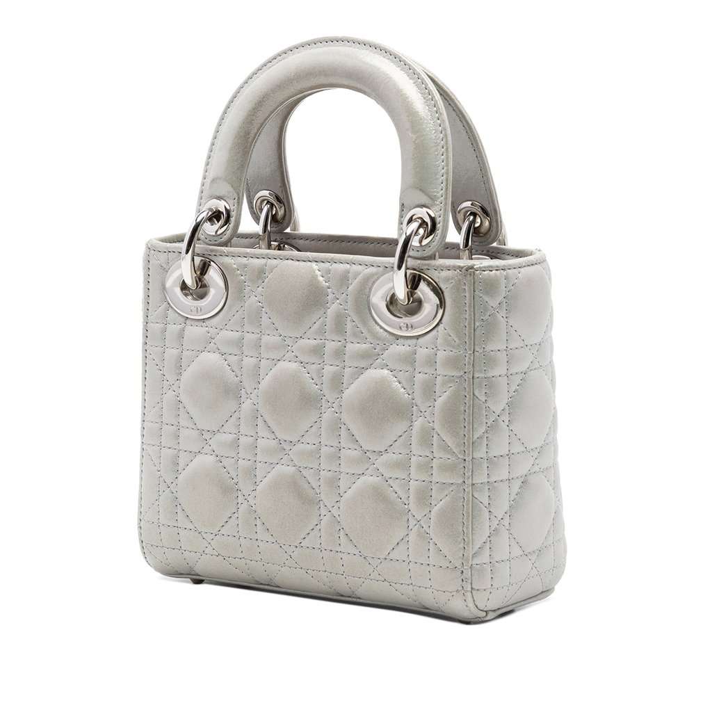 Dior Mini Iridescent Lambskin Cannage Lady Dior Silver Leather Very good - Back View