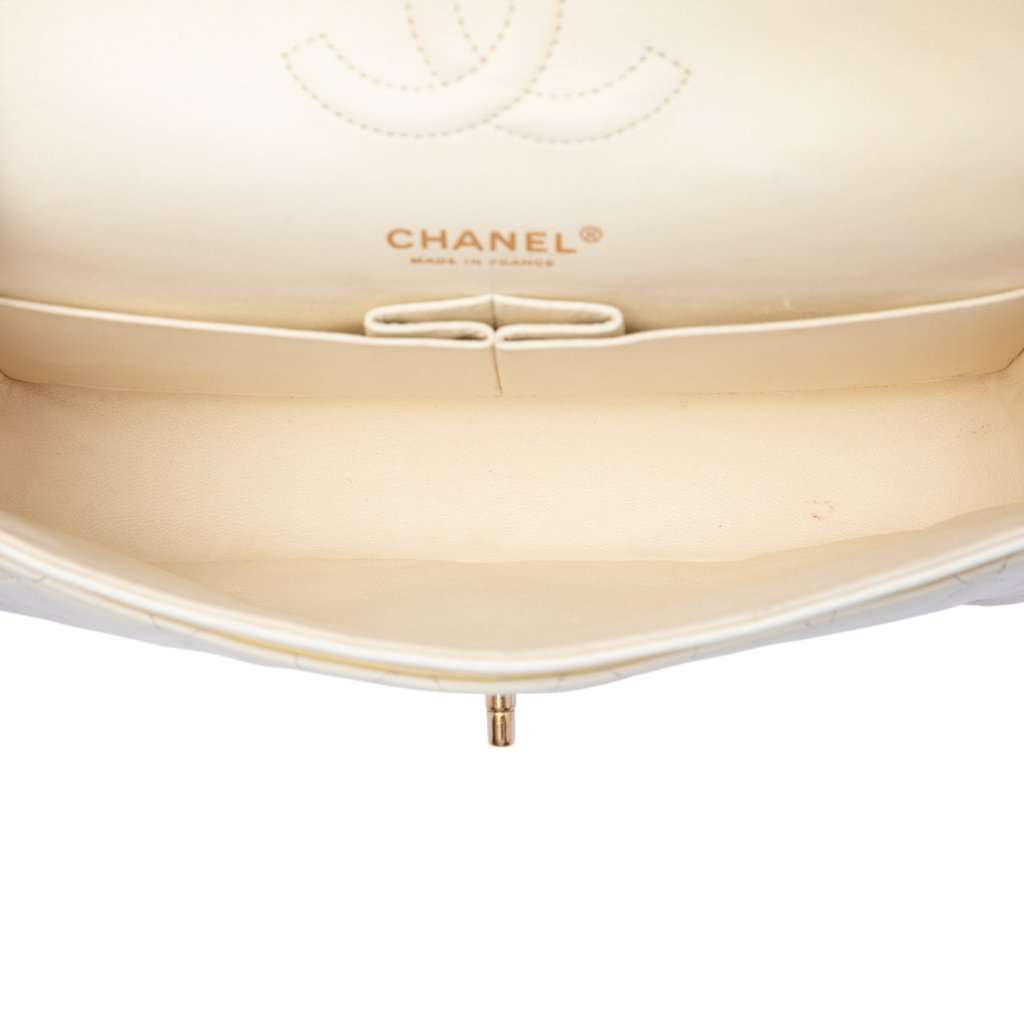 Chanel Medium Classic Lambskin Double Flap White Leather Very good - Model View