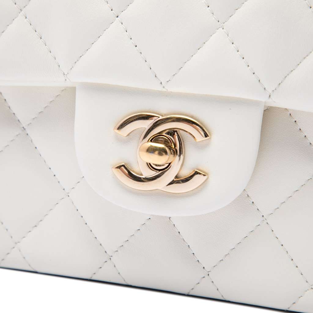 Chanel Medium Classic Lambskin Double Flap White Leather Very good - Box View