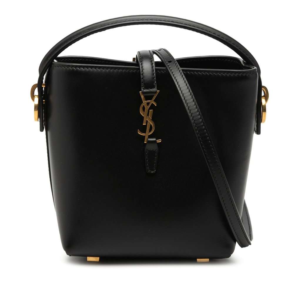 Saint Laurent Mini Shiny Calfskin Le 37 Bucket Bag Black Leather Very good condition - Front View