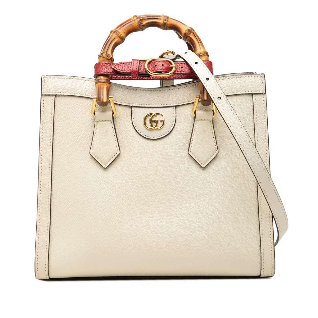 Gucci Medium Calfskin Bamboo Diana Satchel White Leather Very good condition - Front View
