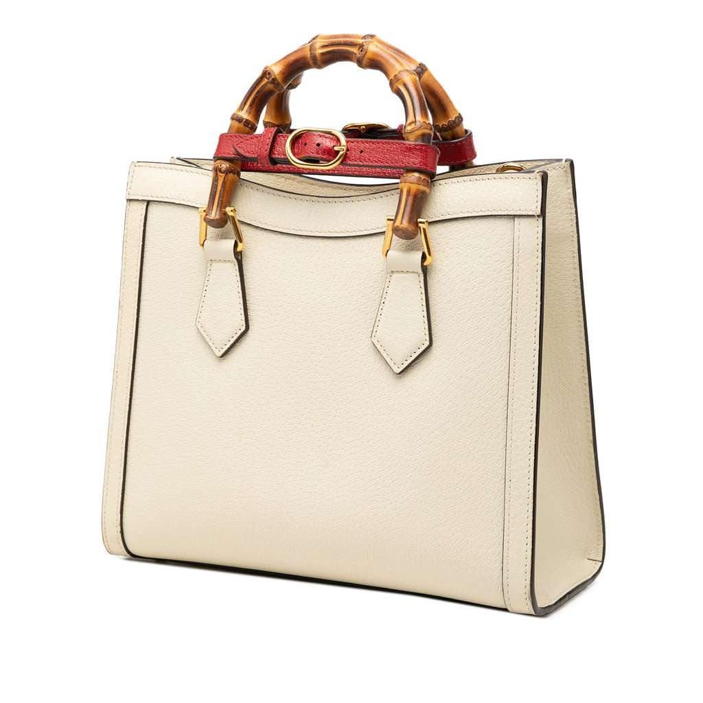 Gucci Medium Calfskin Bamboo Diana Satchel White Leather Very good condition - Back View
