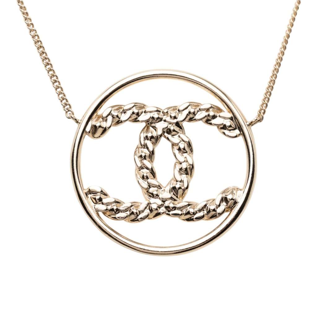 Chanel CC Gold Plated Strass Round Pendant Necklace Gold Metal Very good - Back View