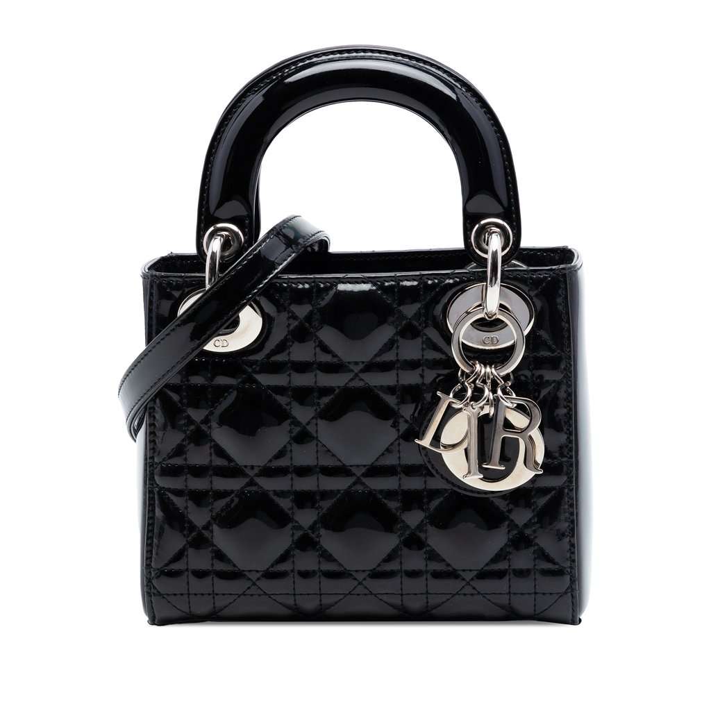 Dior Mini Patent Cannage Lady Dior Black Leather Very good condition - Front View