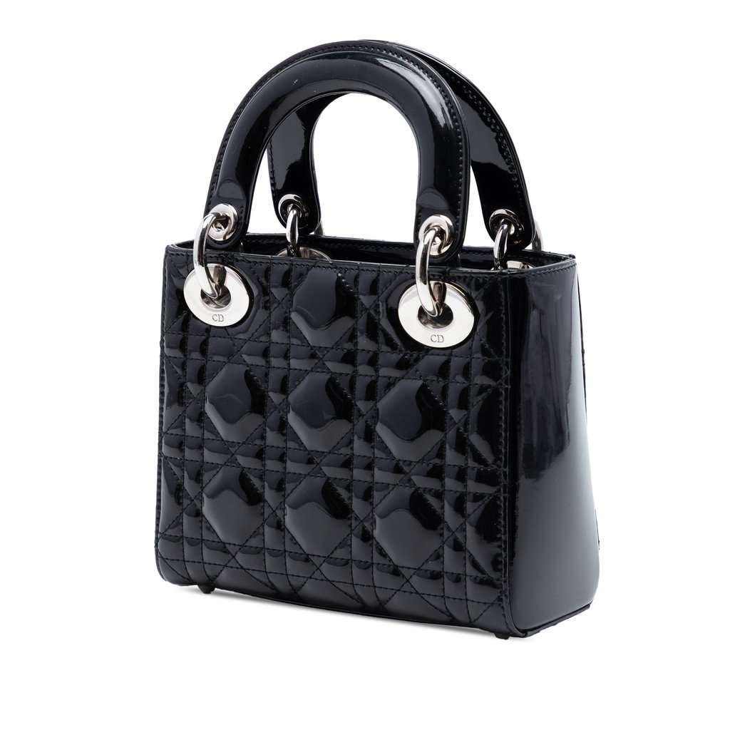 Dior Mini Patent Cannage Lady Dior Black Leather Very good condition - Back View