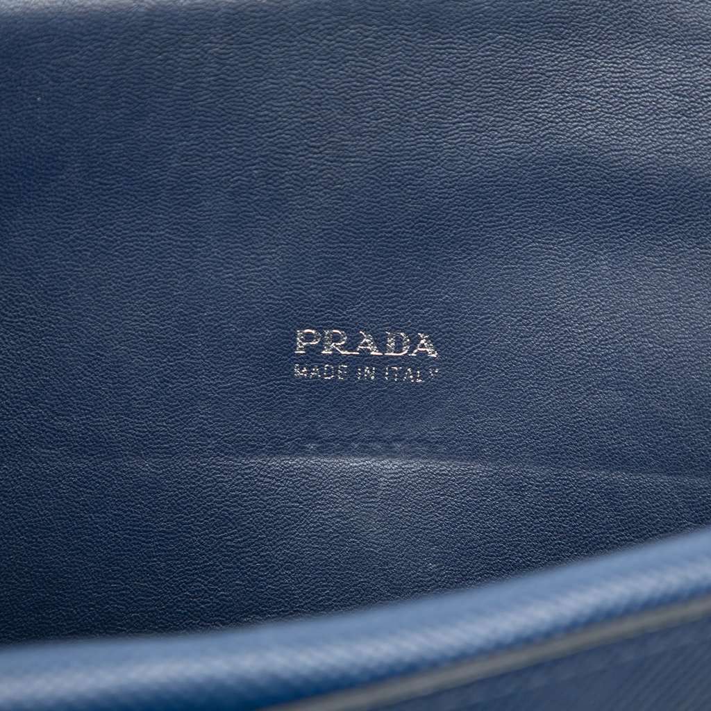 Prada Saffiano Leather Double Turnlock Crossbody Blue Leather Very good - Box View