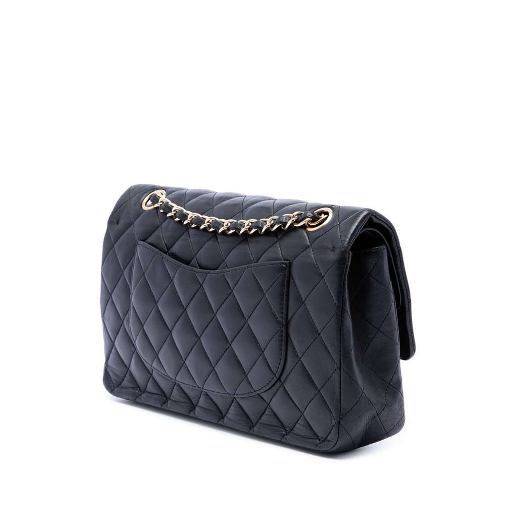 Chanel Medium Classic Lambskin Double Flap Black Leather Very good condition - Back View