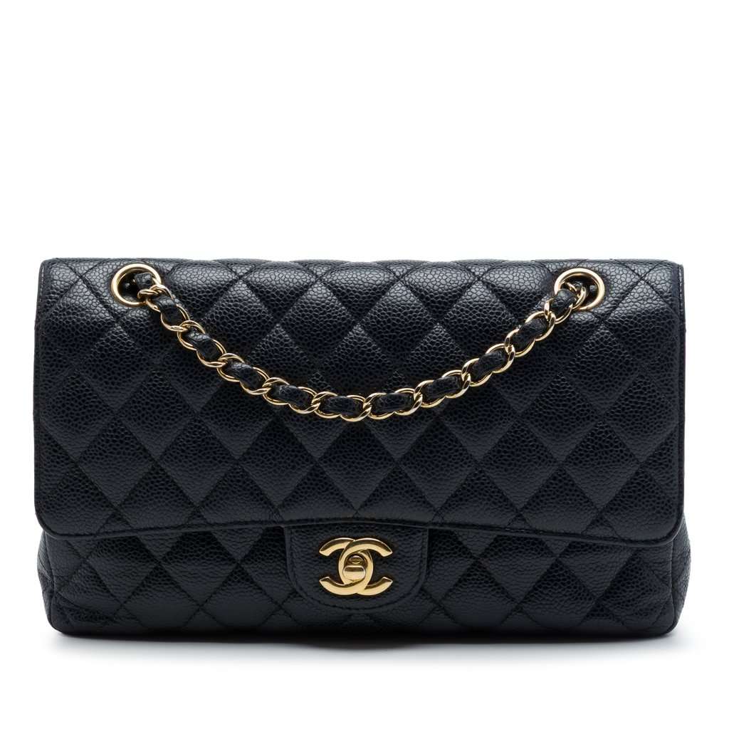Chanel Medium Classic Caviar Double Flap Black Leather Very good condition - Front View