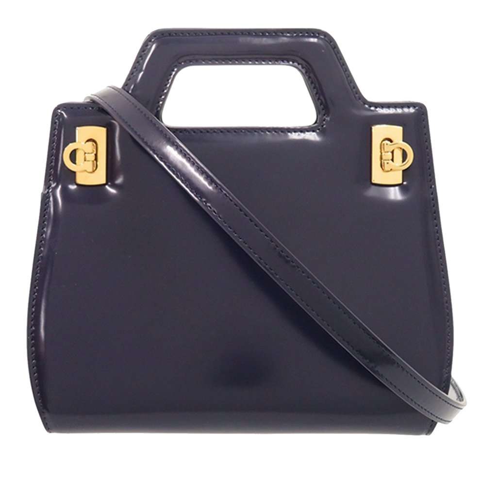 Salvatore Ferragamo Mini Brushed Calfskin Wanda Top Handle Bag Blue Leather Very good - Front View