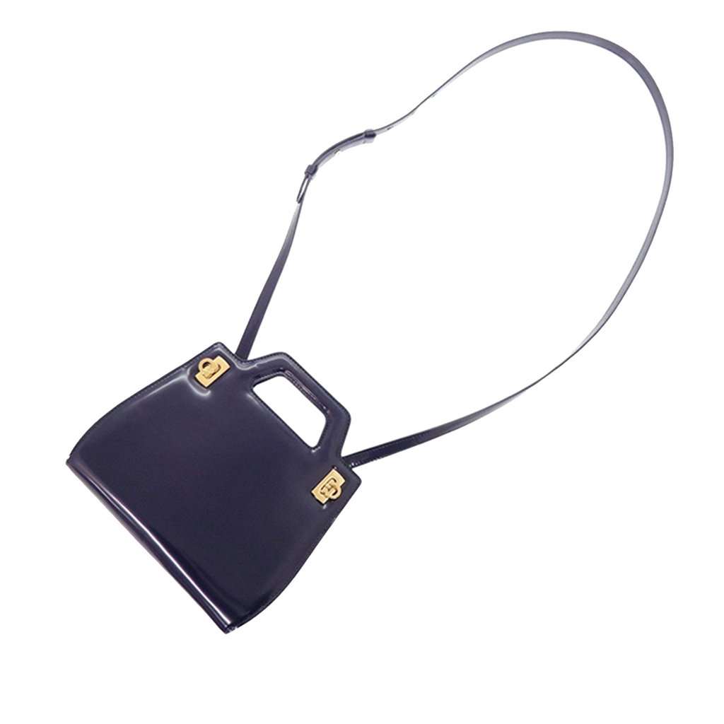 Salvatore Ferragamo Mini Brushed Calfskin Wanda Top Handle Bag Blue Leather Very good - Model View