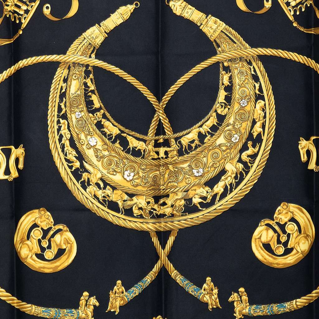 Hermès Les Cavaliers d Or Silk Scarf 90 Black Very good - Back View
