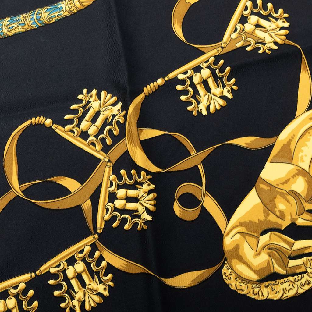 Hermès Les Cavaliers d Or Silk Scarf 90 Black Very good - Inside View