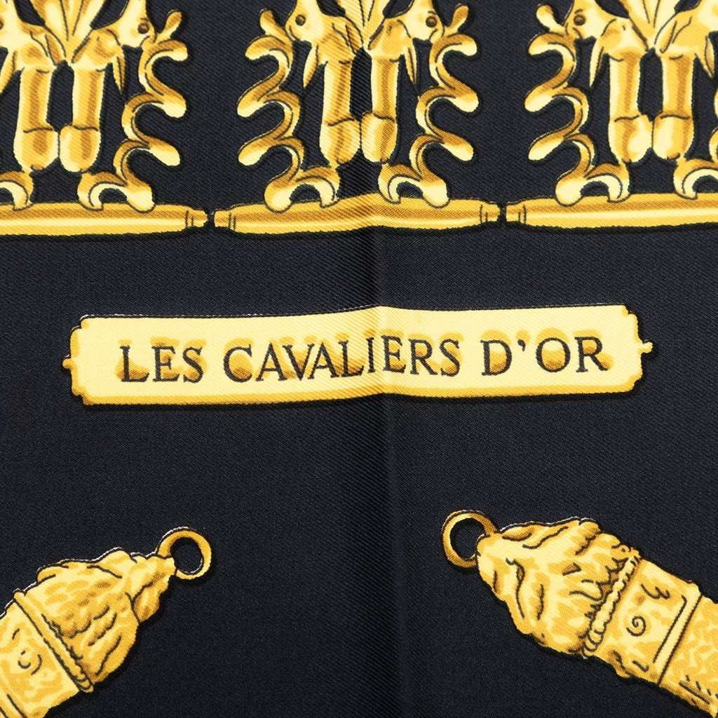 Hermès Les Cavaliers d Or Silk Scarf 90 Black Very good - Model View