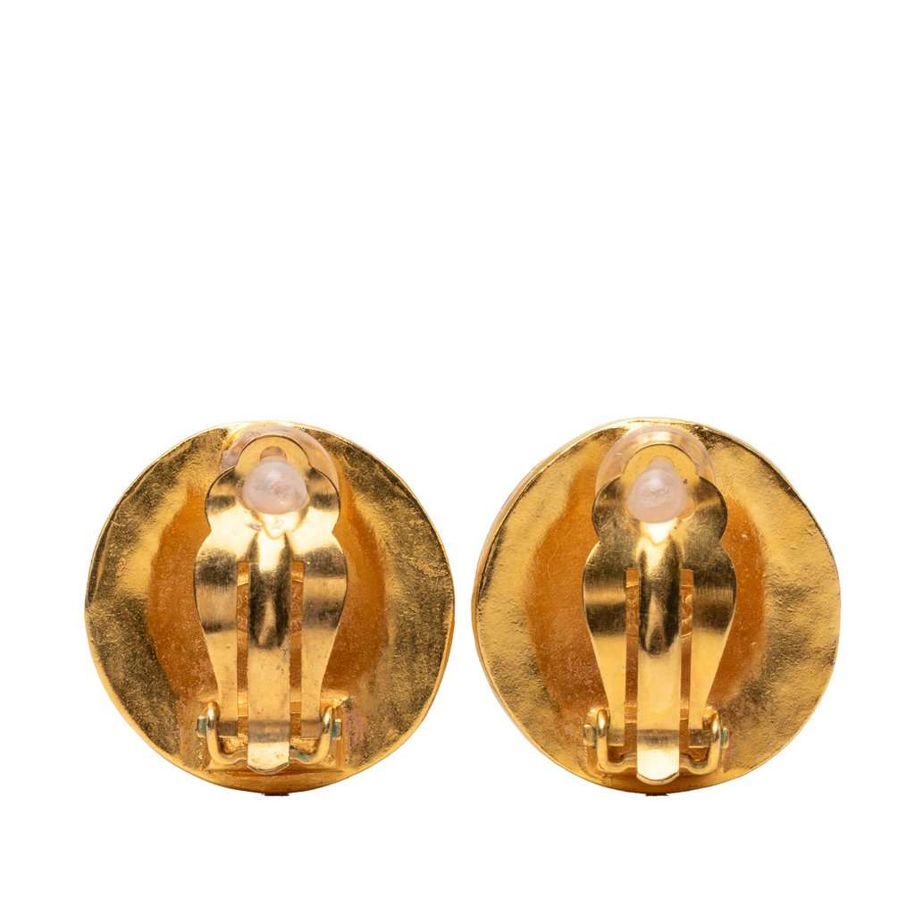 Chanel CC Gold Plated Round Clip On Earrings Gold Metal Very good - Back View