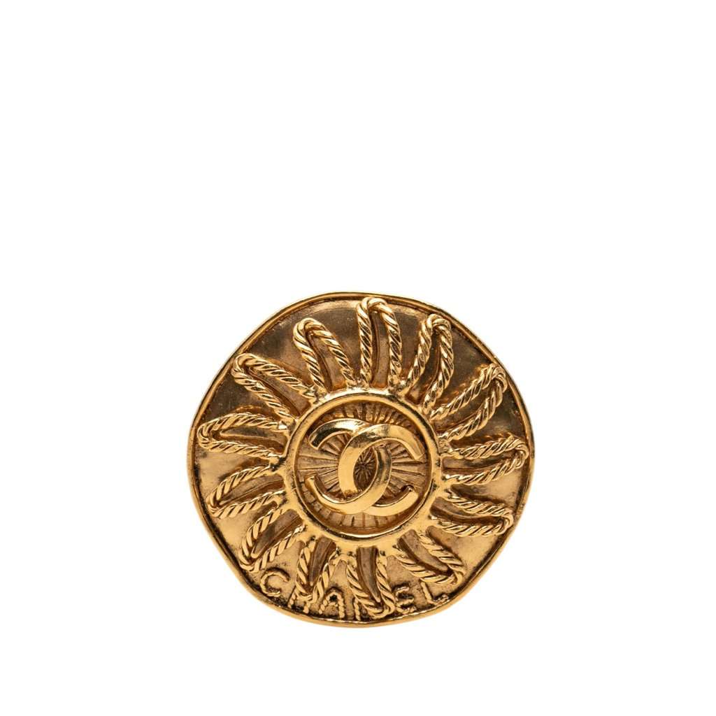 Chanel CC Gold Plated Sunburst Brooch Gold Metal Very good - Front View