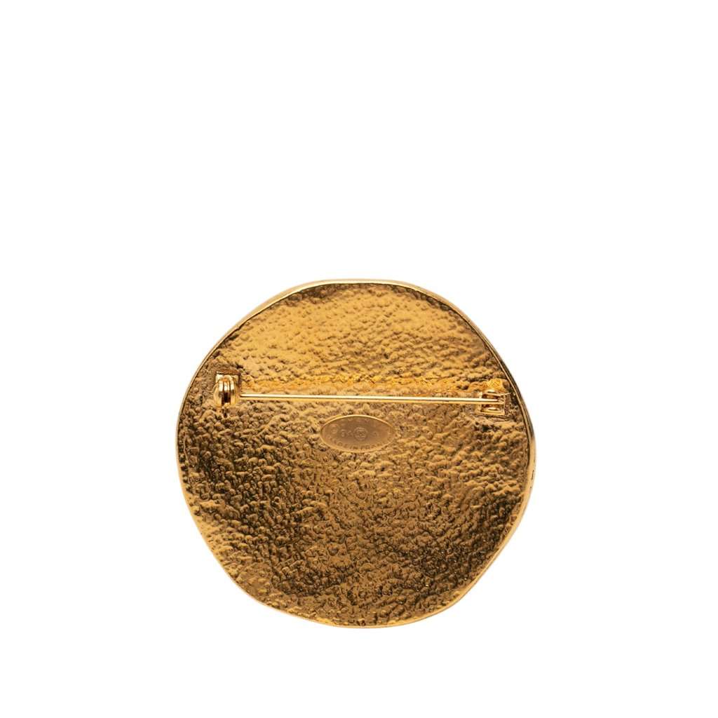 Chanel CC Gold Plated Sunburst Brooch Gold Metal Very good - Back View