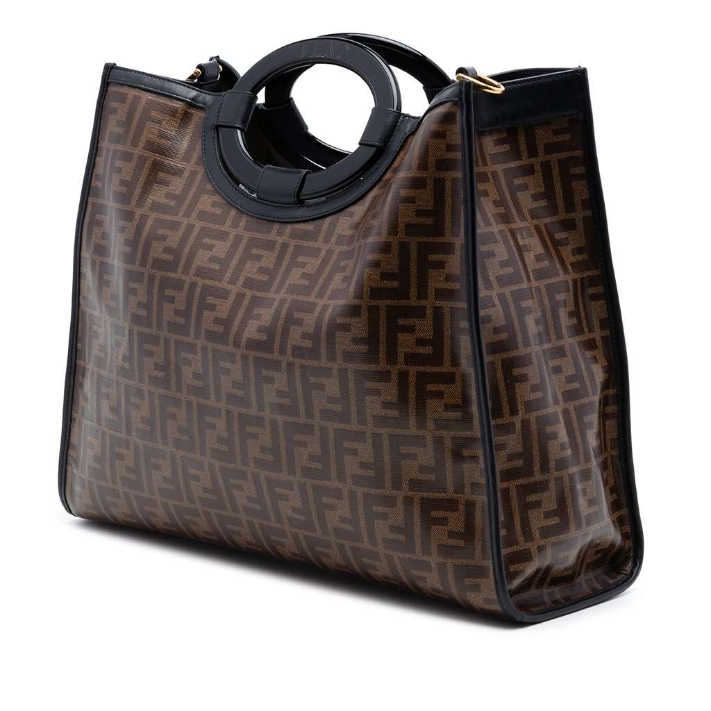 Fendi Medium Glazed Fabric FF 1974 Runaway Shopper Satchel Brown Very good - Back View