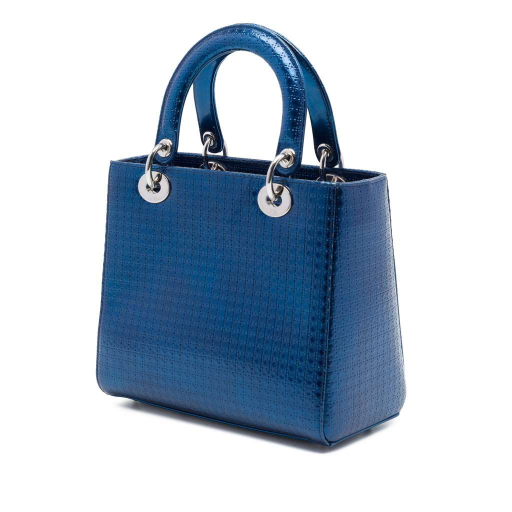 Dior Medium Metallic Patent Microcannage Lady Dior Blue Leather Very good - Back View