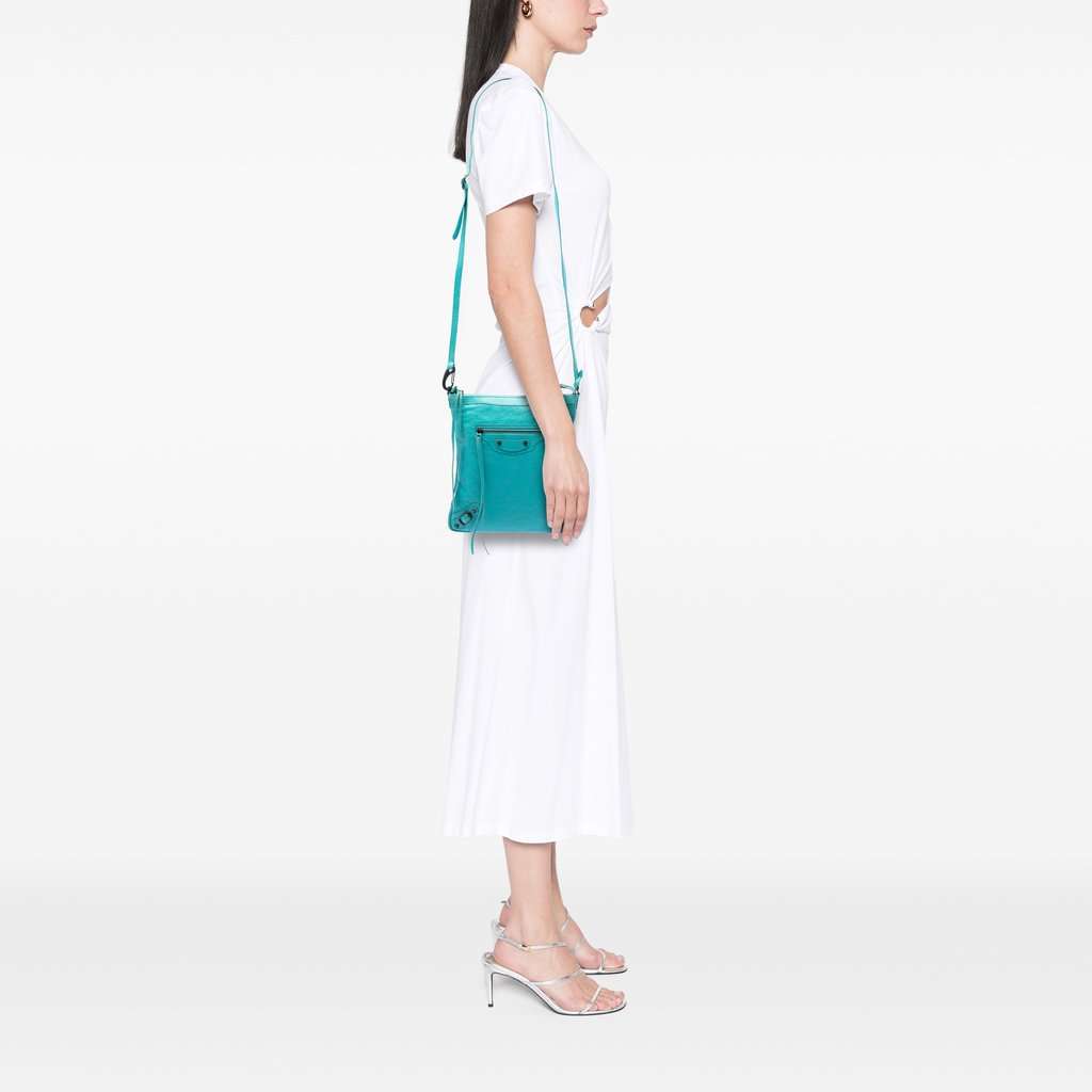 Balenciaga Lambskin Motocross Classic Flat Crossbody Blue Leather Very good condition - Box View