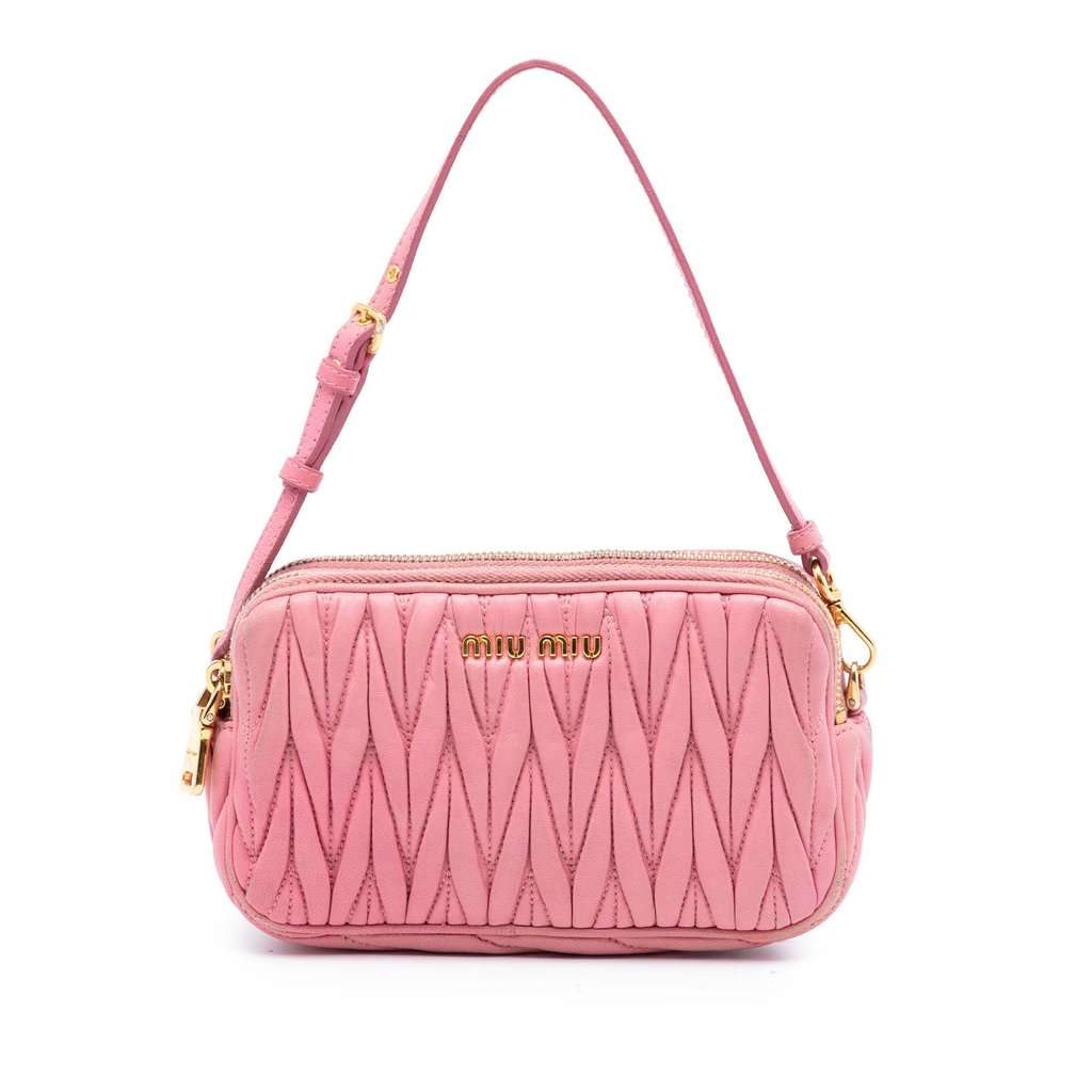 Miu Miu Nappa Matelasse Double Zip Handbag Pink Leather Very good condition - Front View