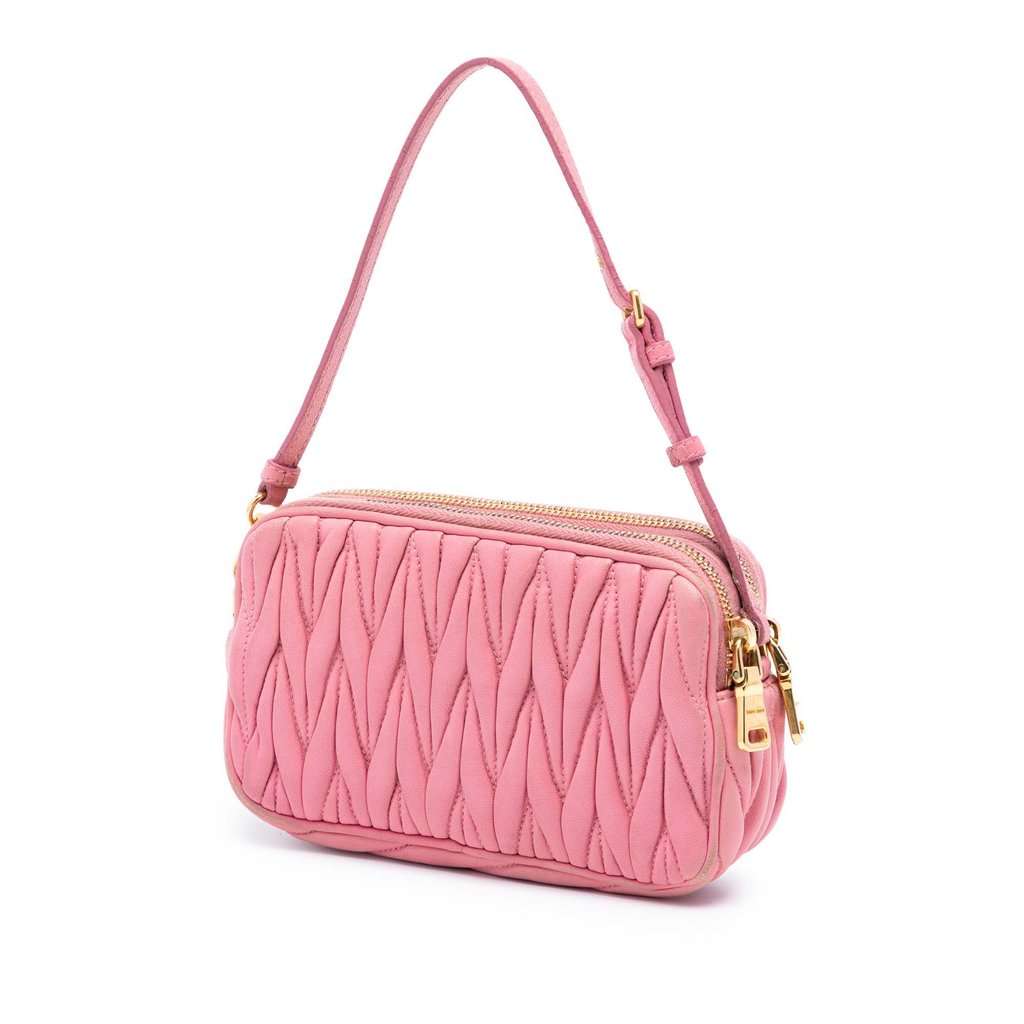 Miu Miu Nappa Matelasse Double Zip Handbag Pink Leather Very good condition - Back View