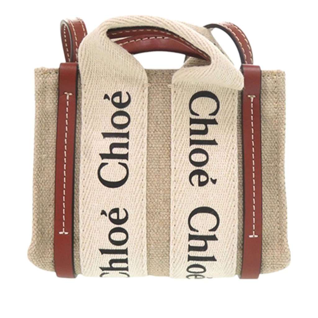 Chloé Nano Canvas Woody Satchel Beige Very good - Back View